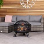 Round Black Outdoor Fire Pit with Lattice Design