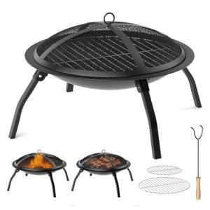 Foldable Outdoor Fire Pit with Grill and Poker
