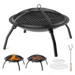 Foldable Outdoor Fire Pit with Grill and Poker