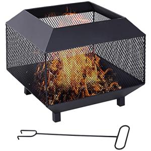 Outdoor Metal Fire Pit with Mesh Lid and Poker