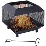 Outdoor Metal Fire Pit with Mesh Lid and Poker