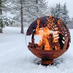 Woodland Globe Fire Pit Bowl in Red Iron