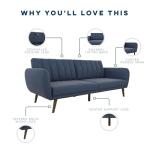 Blue Linen Sofa Bed with Wooden Legs