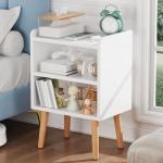 Mid-century Modern White Nightstand with Storage Shelf