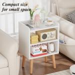 Mid-century Modern White Nightstand with Storage Shelf