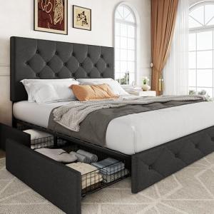 Queen Size Platform Bed with Storage and Headboard