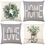 Set of 4 Grey Farmhouse Throw Pillow Covers