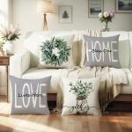 Set of 4 Grey Farmhouse Throw Pillow Covers