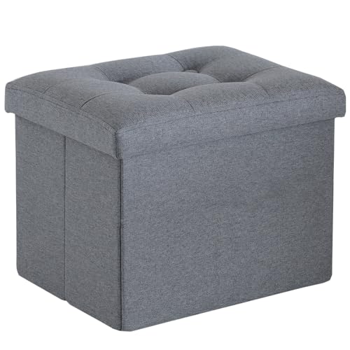 Grey Linen Ottoman Cube with Folding Top