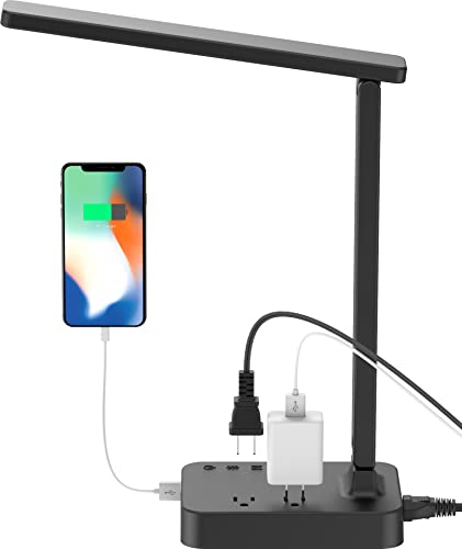 Black LED Desk Lamp with USB and AC Outlets
