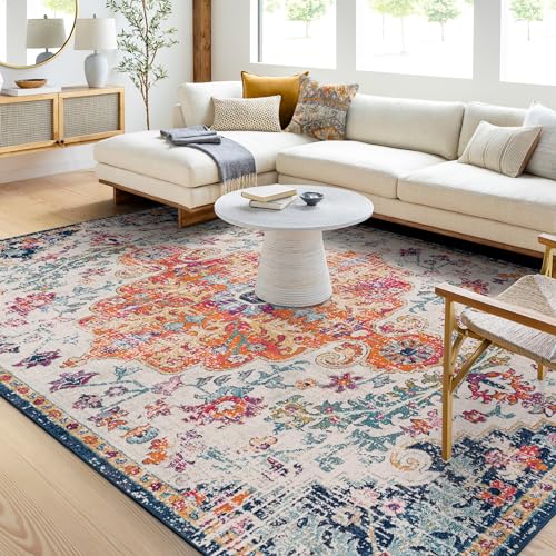 Orange and Navy Harput Area Rug, 5'3" x 7'3