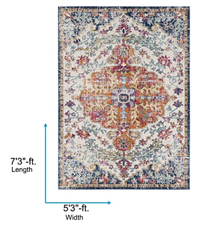 Orange and Navy Harput Area Rug, 5'3" x 7'3