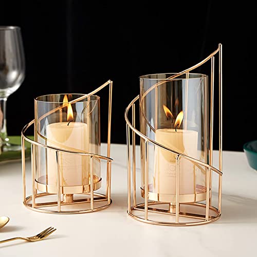 Metal Wire Candle Holder Set with Glass Pillars