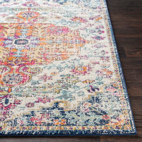 Orange and Navy Harput Area Rug, 5'3" x 7'3