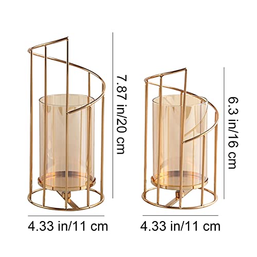 Metal Wire Candle Holder Set with Glass Pillars