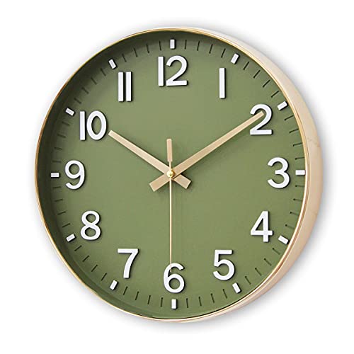 Silent 30cm Wall Clock for Living Spaces (Gold Green)