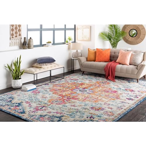 Orange and Navy Harput Area Rug, 5'3" x 7'3
