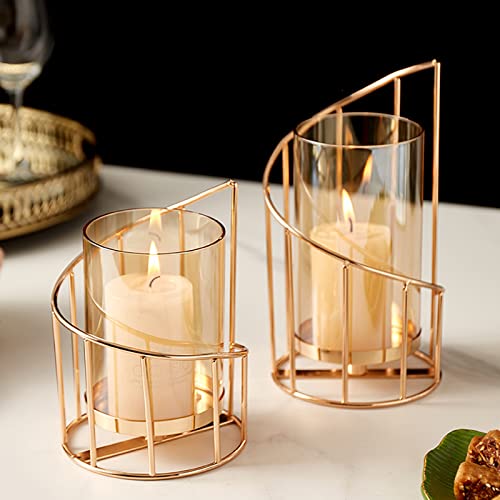 Metal Wire Candle Holder Set with Glass Pillars