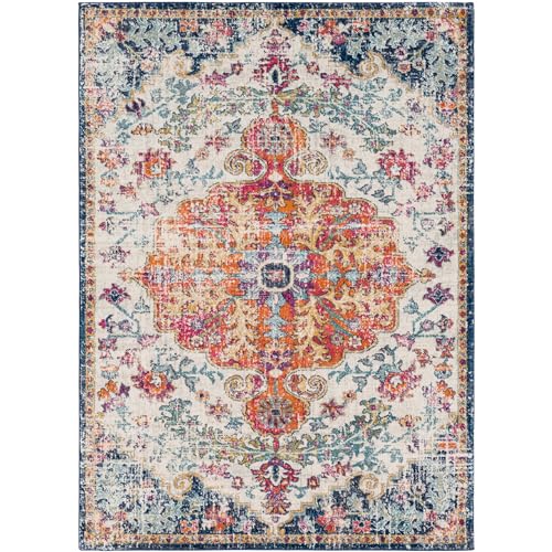 Orange and Navy Harput Area Rug, 5'3" x 7'3