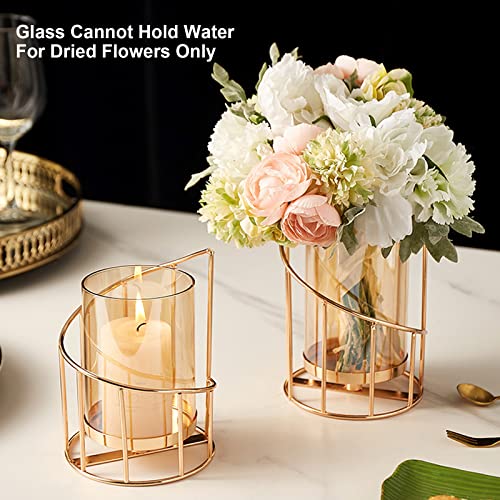 Metal Wire Candle Holder Set with Glass Pillars