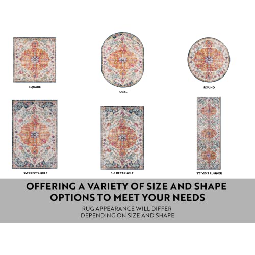 Orange and Navy Harput Area Rug, 5'3" x 7'3