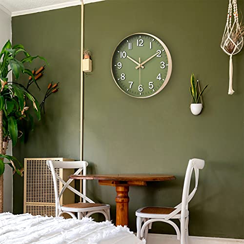 Silent 30cm Wall Clock for Living Spaces (Gold Green)