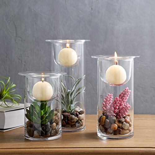 Decorative Glass Candle Holders with Succulents - Set of 3