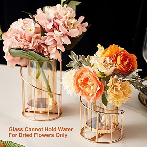 Metal Wire Candle Holder Set with Glass Pillars
