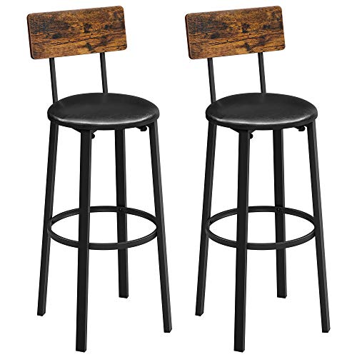 Rustic Brown Bar Stools Set with Backrest
