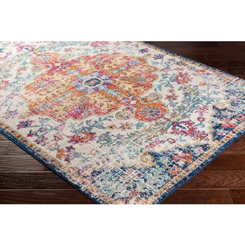Orange and Navy Harput Area Rug, 5'3" x 7'3