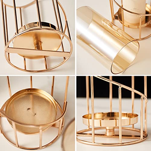 Metal Wire Candle Holder Set with Glass Pillars