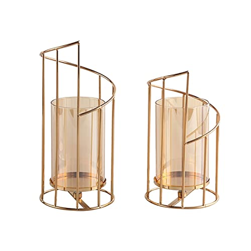 Metal Wire Candle Holder Set with Glass Pillars