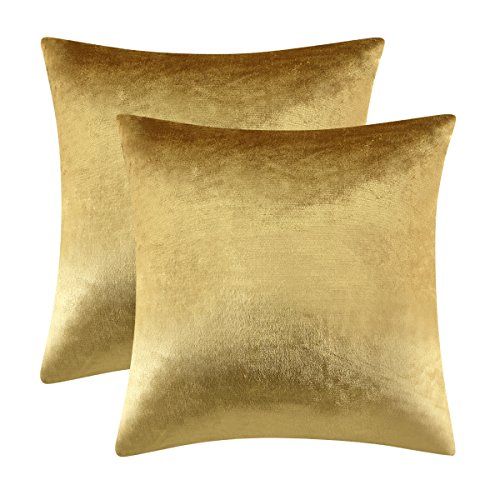 Gold Velvet Decorative Throw Pillow Covers - 2 Pack