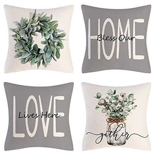 Set of 4 Grey Farmhouse Throw Pillow Covers