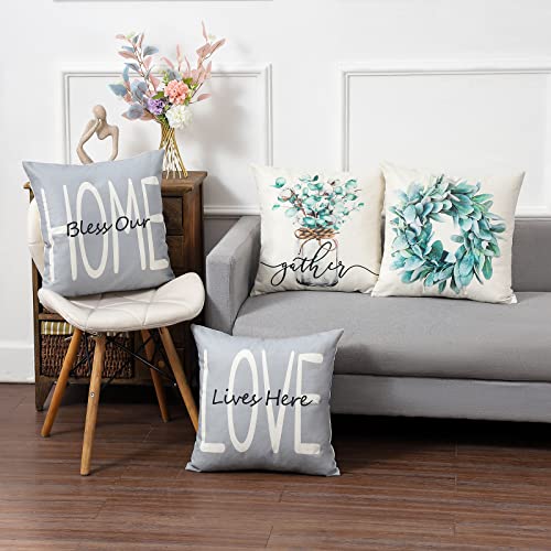 Set of 4 Grey Farmhouse Throw Pillow Covers