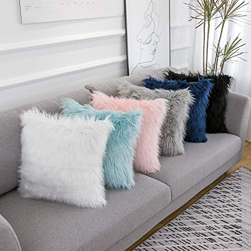 Set of 2 Pink Fluffy Faux Fur Pillow Covers