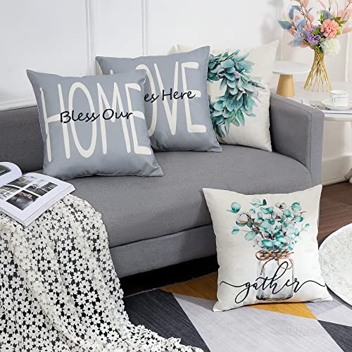 Set of 4 Grey Farmhouse Throw Pillow Covers