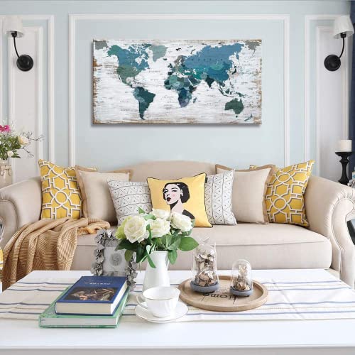Teal World Map Canvas Art for Home Decor