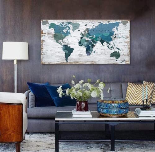 Teal World Map Canvas Art for Home Decor