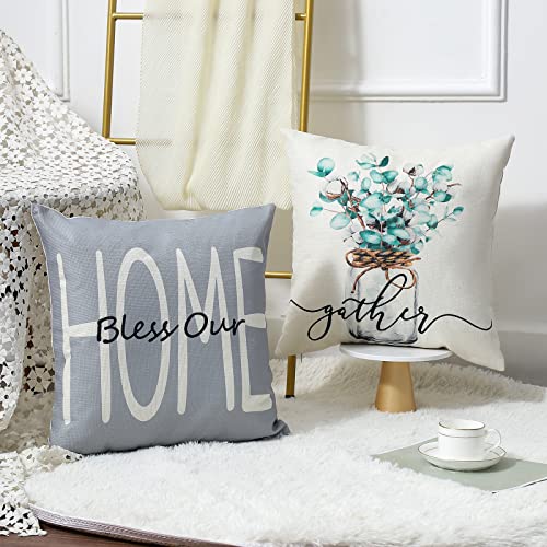Set of 4 Grey Farmhouse Throw Pillow Covers