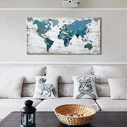 Teal World Map Canvas Art for Home Decor