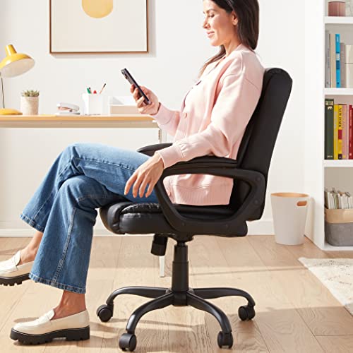 Black Padded Office Desk Chair with Armrests