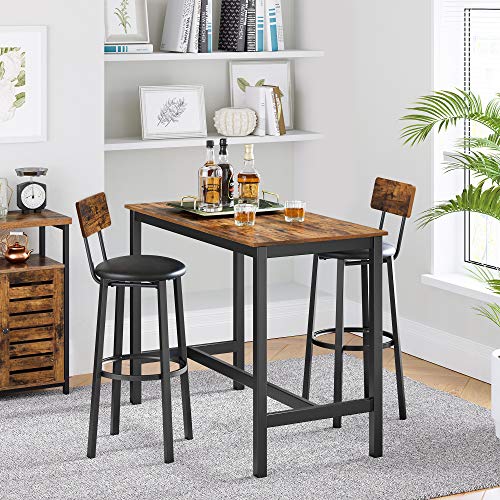 Rustic Brown Bar Stools Set with Backrest