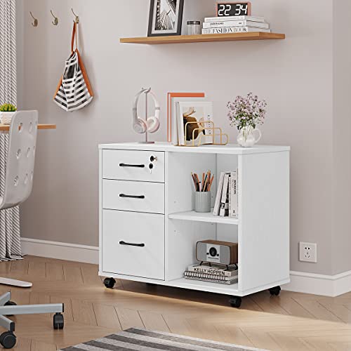 Mobile 3-Drawer Office File Cabinet with Shelf