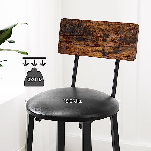 Rustic Brown Bar Stools Set with Backrest