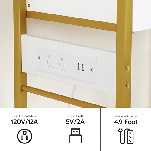 5 Tier Bookshelf with Charging Station and Drawer