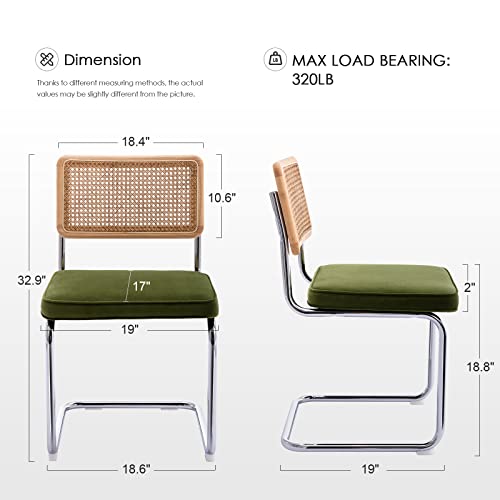 Green Velvet Dining Chairs with Cane Back