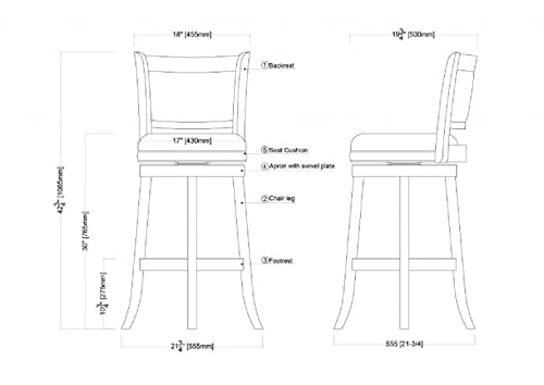 Boraam Augusta Bar Height Swivel Stool, 29-Inch, Cappuccino