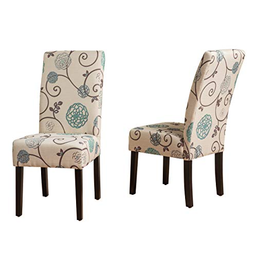 Floral White and Blue Dining Chairs (2-Pcs Set)