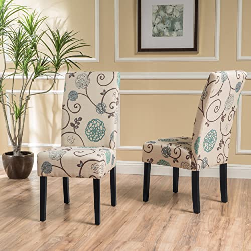 Floral White and Blue Dining Chairs (2-Pcs Set)